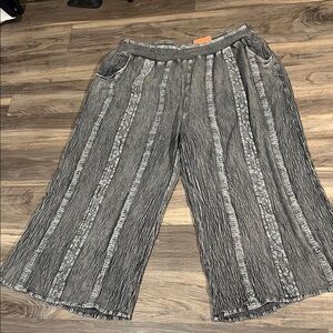 Bunulu 2x Textured Wash Grey Wide Leg Pants Crochet Details Boho Bohemian